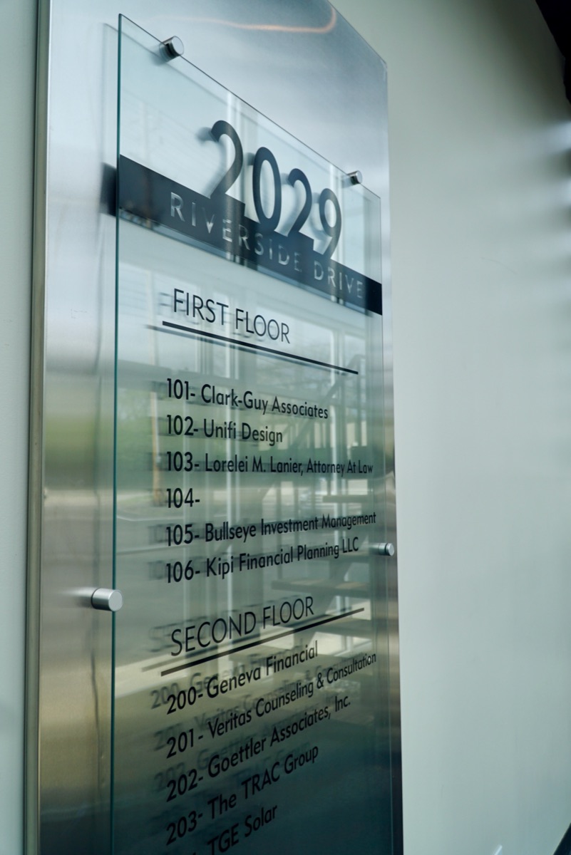Building directory at 2029 Riverside Drive listing Suite 103 — Lorelei M. Lanier, Attorney at Law, Upper Arlington, Ohio
